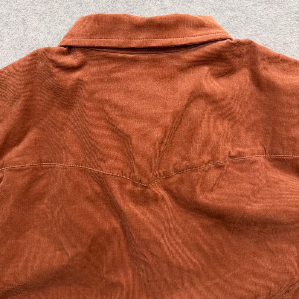 Poncho Shirt Mens XL Slim Fit Burnt Orange Pearl Snap Corduroy Long Sleeve - Picture 6 of 13